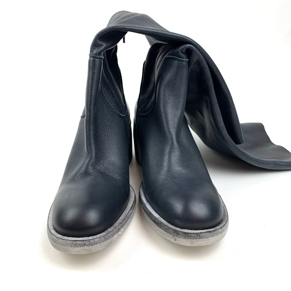 Free People Essential Tall Boots Slouch Black Leather Block Heel Size 39.5 - Picture 5 of 9